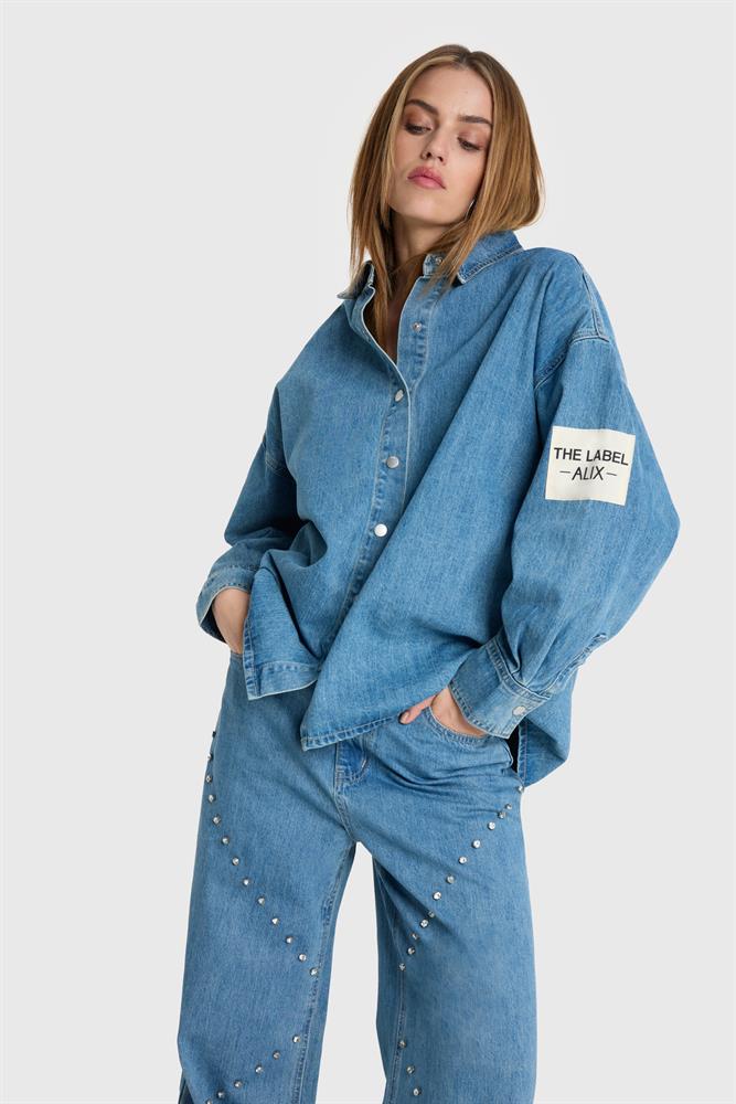 Alix LADIES WOVEN EMBELLISHED DENIM BLOUSE