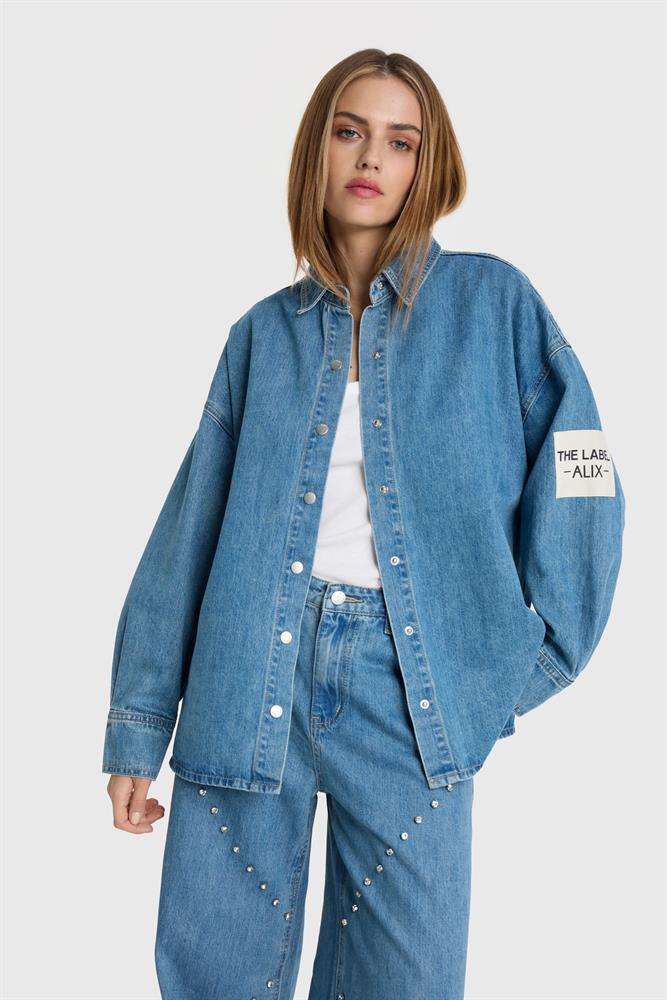 Alix LADIES WOVEN EMBELLISHED DENIM BLOUSE