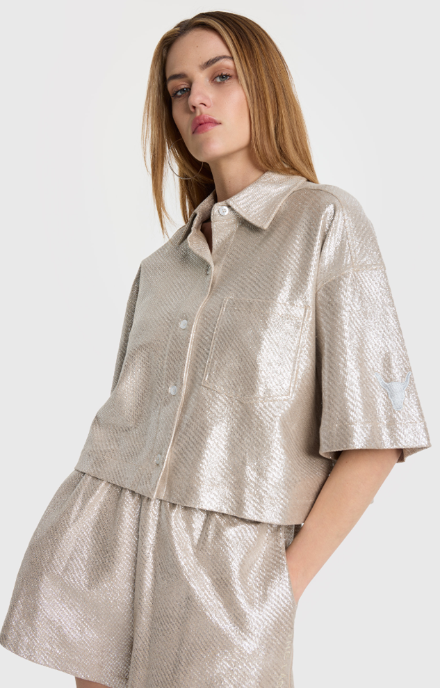 Alix LADIES WOVEN FOIL CROPPED BLOUSE