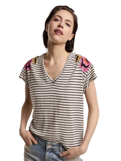 SUMMUM T-shirt Stripe Tee Embroidered