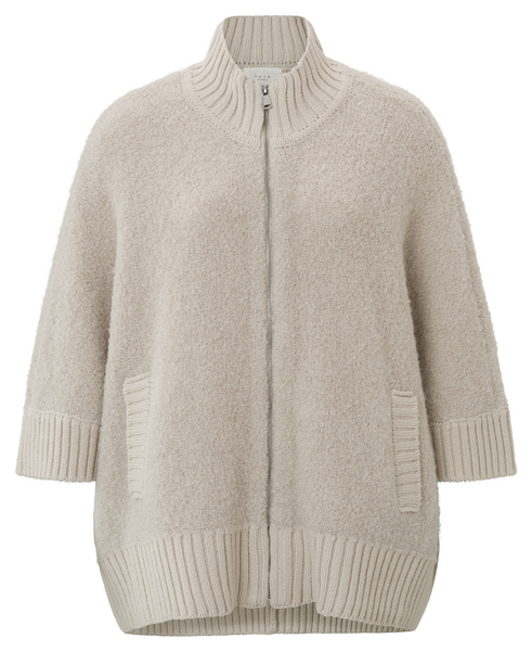 Yaya Boucle cardigan with rib detai