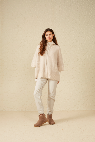 Yaya Boucle cardigan with rib detai