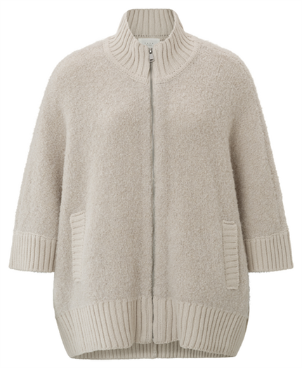 Yaya Boucle cardigan with rib detai
