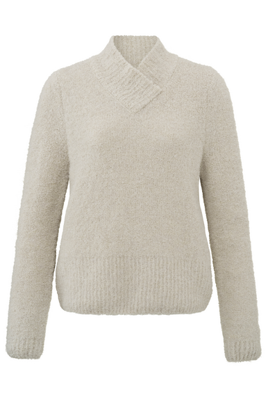 Yaya Boucle sweater overlap v neckl