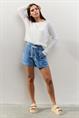Yaya Denim short met strikkoord