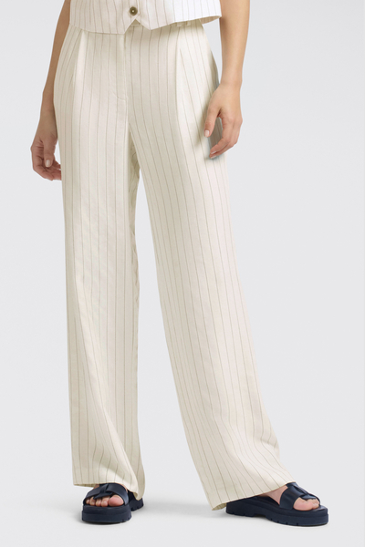 Yaya Striped linen-blend trousers