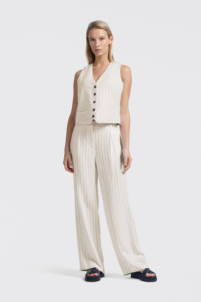 Yaya Striped linen-blend trousers