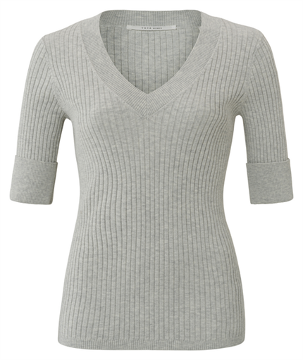 Yaya V-neck rib sweater half sleeve